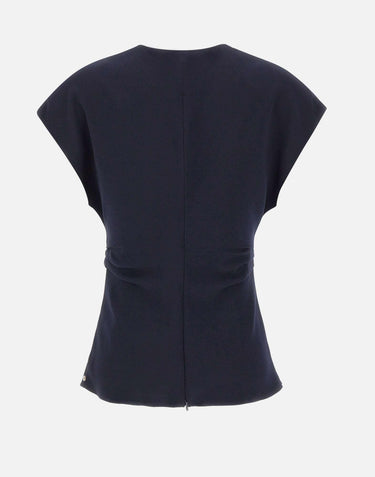 Top in crêpe con volant TOP1358 NAVY NISSA 