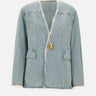 "Shearling lining denim collarless jkt" WT006 BLUE JACQUES WEI 