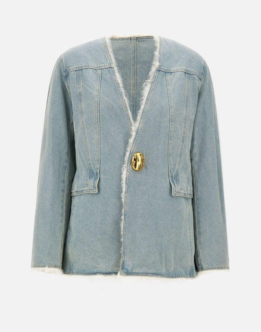 "Shearling lining denim collarless jkt" WT006 BLUE JACQUES WEI 