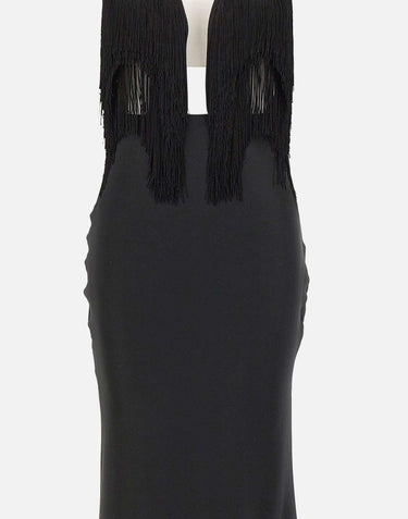 Abito lungo con frange RS16302 BLACK NISSA 