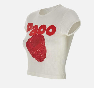 T-shirt in jersey pointelle di cotone 25PJTE003CO0557 P100 RABANNE 