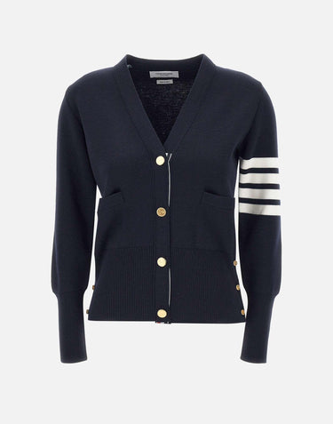 "Milano V neck Classic Cardigan"  in lana merino FKC207A 00014415 THOM BROWNE 