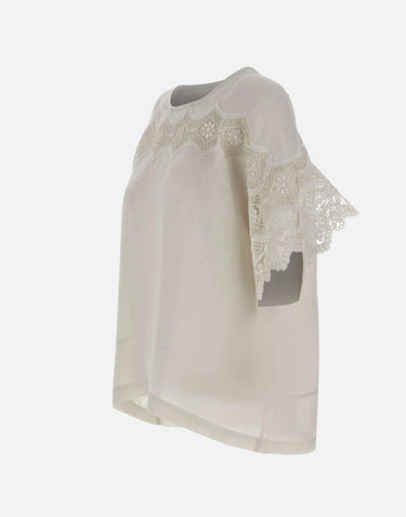 Blusa in lino ricamata W08460781 OFFWHITE MAURIZIO MYKONOS 