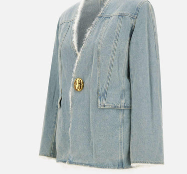 "Shearling lining denim collarless jkt" WT006 BLUE JACQUES WEI 