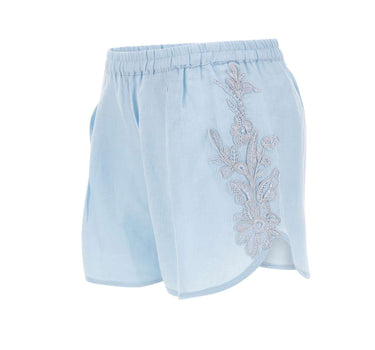 Shorts in lino con ricami W01200781 SKYBLUE MAURIZIO MYKONOS 