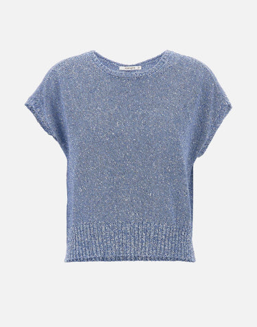 Maglia smanicata con paillettes e piume 173020 697 KANGRA 