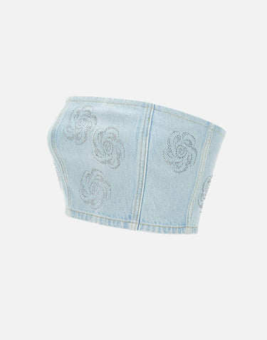 "Denim cropped stud top" 114062 1468 ROTATE BIRGER CHRISTENSEN 