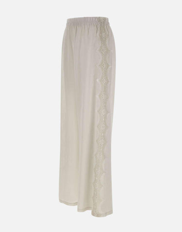 Pantaloni in lino con dettagli in pizzo W01210781 OFFWHITE MAURIZIO MYKONOS 