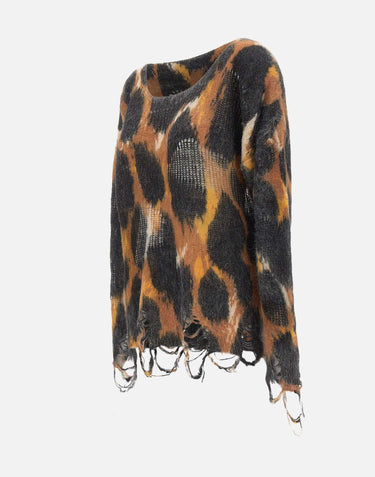 Maglia leopard in lana destroyed F5LAWOJP063 570 LANEUS 