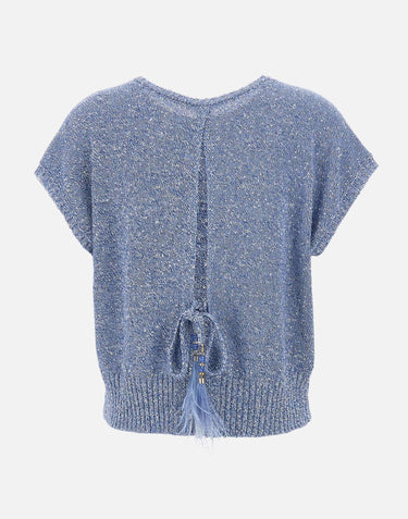 Maglia smanicata con paillettes e piume 173020 697 KANGRA 