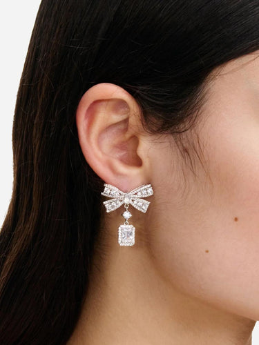 "Bow Crystal Drop Earrings" 614ESL SILVER SELF-PORTRAIT 