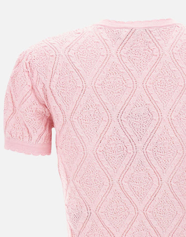 "Pointelle Knit Top" 057TP PINK SELF-PORTRAIT 