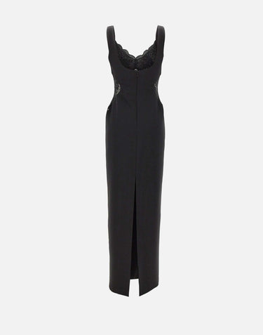 Abito lungo con inserti in pizzo RS16361 BLACK NISSA 