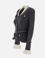 Cardigan a costine con cintura 131TGR GREY SELF-PORTRAIT 