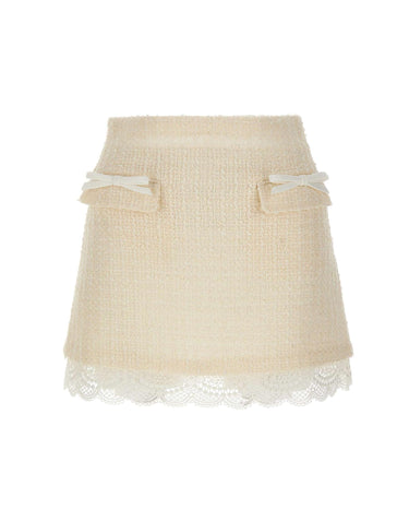 Mini gonna in bouclé con pizzo 002SKC CREAM SELF-PORTRAIT 