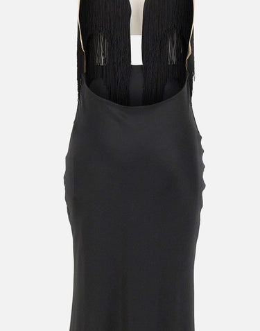 Abito lungo con frange RS16302 BLACK NISSA 