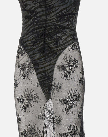 Abito lungo in pizzo con finiture in seta QZ005 BLACK JACQUES WEI 