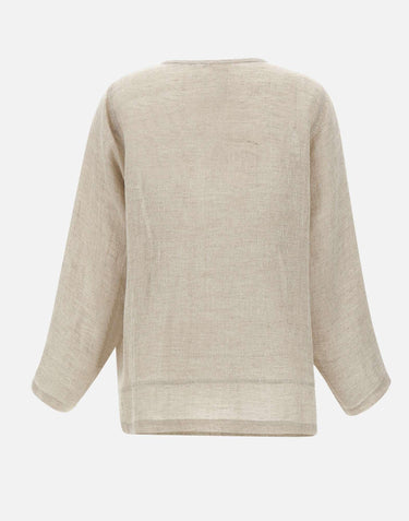 Blusa in lino con dettagli in pizzo W08221081 LTBROWN MAURIZIO MYKONOS 