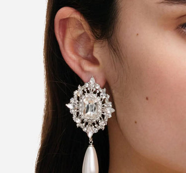 "Crystal Pearl Droplet Earrings" 623ESL SILVER SELF-PORTRAIT 