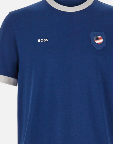 T-shirt in cotone elasticizzato con bandiera 50562134 421 BOSS 