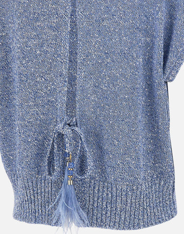 Maglia smanicata con paillettes e piume 173020 697 KANGRA 