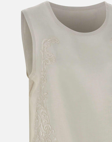 Top in lino con dettagli in pizzo W14040781 OFFWHITE MAURIZIO MYKONOS 