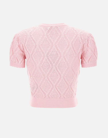 "Pointelle Knit Top" 057TP PINK SELF-PORTRAIT 
