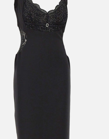Abito lungo con inserti in pizzo RS16361 BLACK NISSA 
