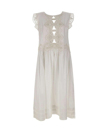 Abito lungo con pizzo floreale W06040581 WHITE MAURIZIO MYKONOS 