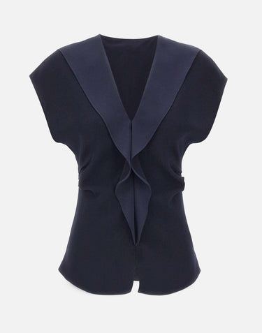 Top in crêpe con volant TOP1358 NAVY NISSA 