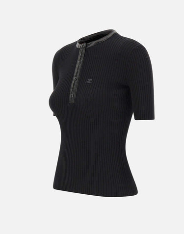 "Vinyl and Knit Polo" 326MT0539FI0001 BLACK COURREGES 