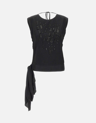 Top in raso con ricamo gioiello BX015 BLACK JACQUES WEI 