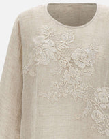 Blusa in lino con dettagli in pizzo W08221081 LTBROWN MAURIZIO MYKONOS 