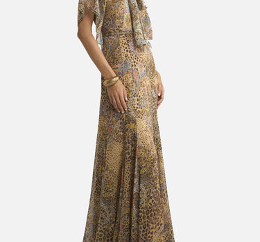 Abito lungo in seta con foulard e motivo paisley animalier WRHA0527 99SP1K8X0826 ETRO 