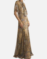 Abito lungo in seta con foulard e motivo paisley animalier WRHA0527 99SP1K8X0826 ETRO 