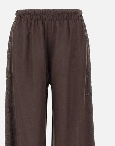 Pantaloni in lino con dettagli in pizzo W01210781 CHOCOLATE MAURIZIO MYKONOS 