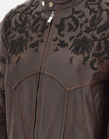 Giacca in pelle con ricamo floreale JK002 LTGREEN JACQUES WEI 