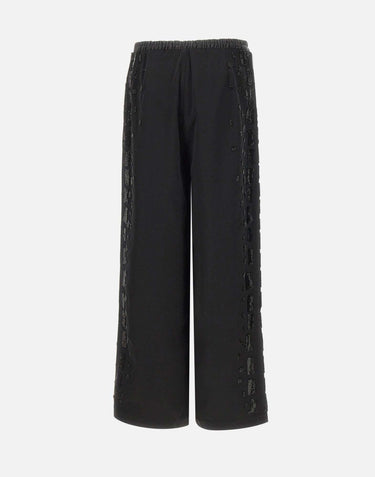 Pantaloni in raso con ricamo gioiello KZ006 BLACK JACQUES WEI 