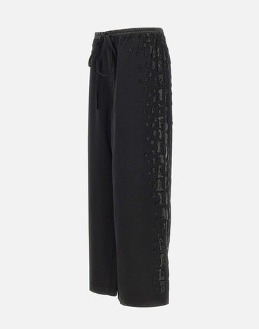 Pantaloni in raso con ricamo gioiello KZ006 BLACK JACQUES WEI 