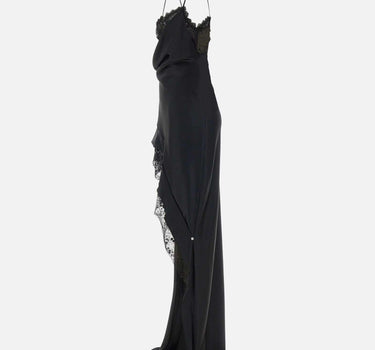 Abito lungo in raso con schiena scoperta RRS16676 BLACK NISSA 