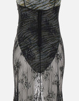 Abito lungo in pizzo con finiture in seta QZ005 BLACK JACQUES WEI 