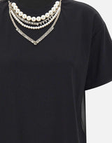 T-shirt con perle e strass CF5063J0088 22222 LIU-JO 