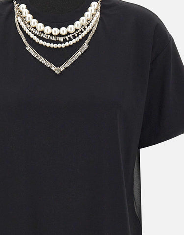 T-shirt con perle e strass CF5063J0088 22222 LIU-JO 
