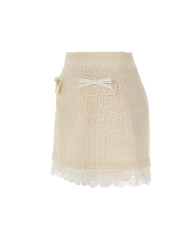 Mini gonna in bouclé con pizzo 002SKC CREAM SELF-PORTRAIT 