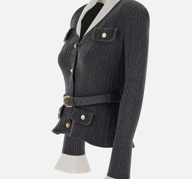 Cardigan a costine con cintura 131TGR GREY SELF-PORTRAIT 