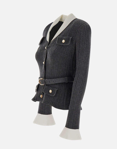 Cardigan a costine con cintura 131TGR GREY SELF-PORTRAIT 