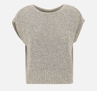 Maglia smanicata con paillettes e piume 173020 752 KANGRA 