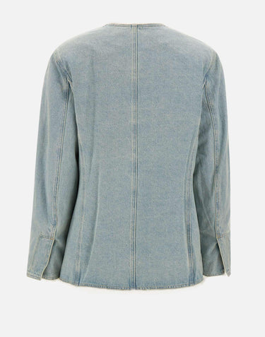 "Shearling lining denim collarless jkt" WT006 BLUE JACQUES WEI 