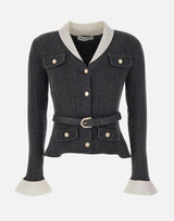 Cardigan a costine con cintura 131TGR GREY SELF-PORTRAIT 