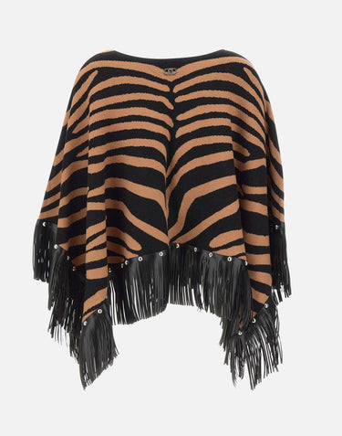 Poncho zebrato con frange 2F5053M0300 09Z83 LIU-JO 